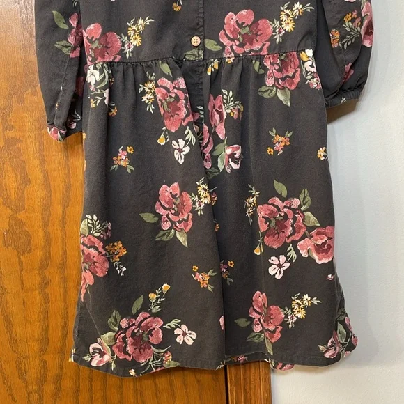 OSHKOSH UEC Girls Size 10 Gray Pink Floral 3/4 Sleeve V-neck casual dress - Picture 7 of 10